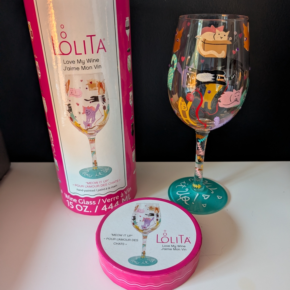 Lolita Wine Glass and Box With Kitties